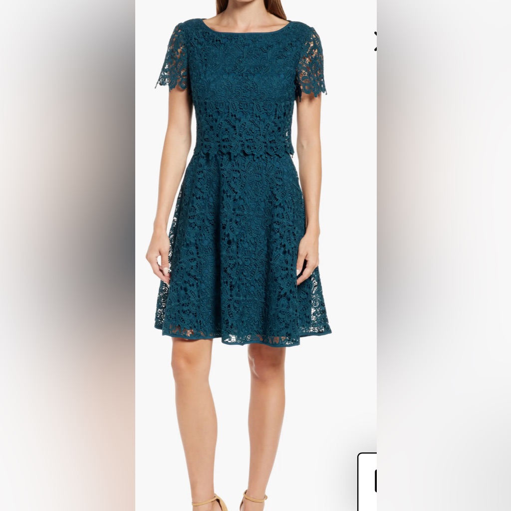 Fit And Flare Popover Lace Dress In Azure Blue